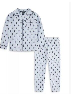 Polo by Ralph Lauren Light Blue & White Striped Polo Bear Kids Pajama Set